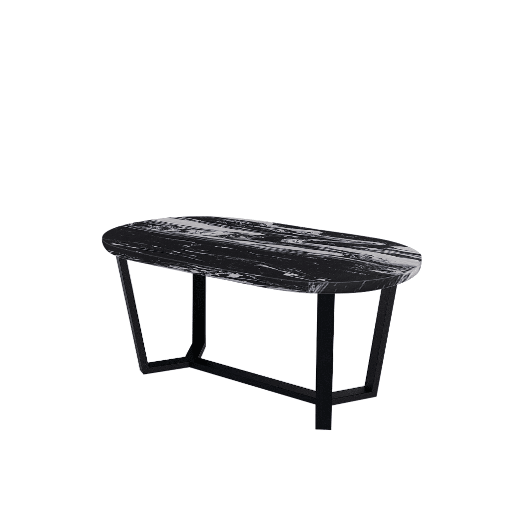 Rectangular Marble Dining Table 1.8×1.0m | Black Metal Splay-Leg Base (Rounded Top)