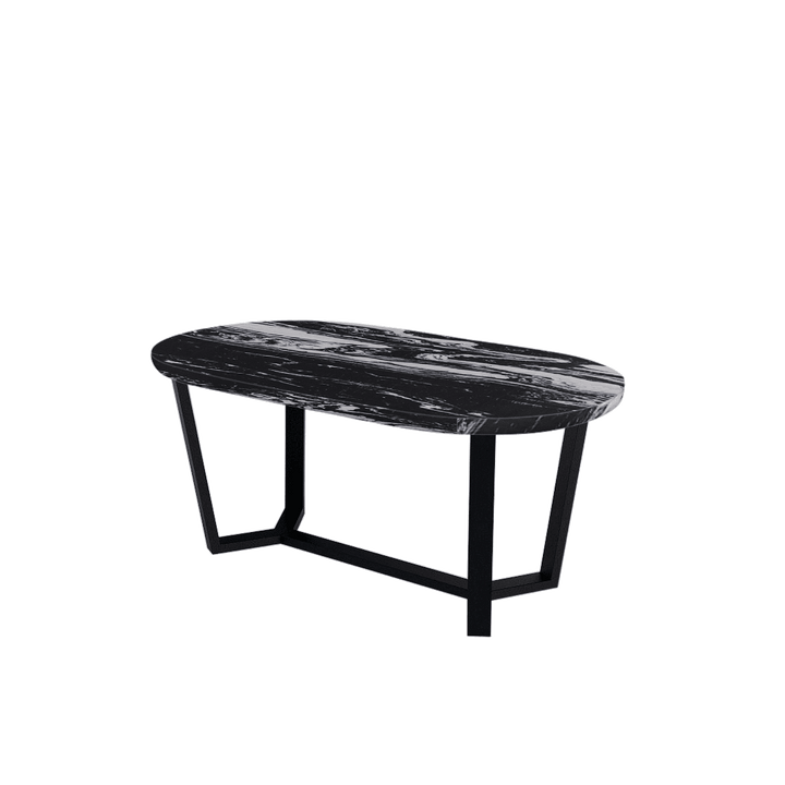 Rectangular Marble Dining Table 1.8×1.0m | Black Metal Splay-Leg Base (Rounded Top)