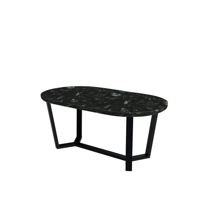 Rectangular Marble Dining Table 1.8×1.0m | Black Metal Splay-Leg Base (Rounded Top)