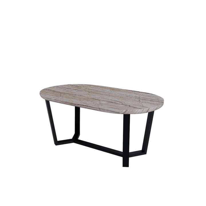 Rectangular Marble Dining Table 1.8×1.0m | Black Metal Splay-Leg Base (Rounded Top)