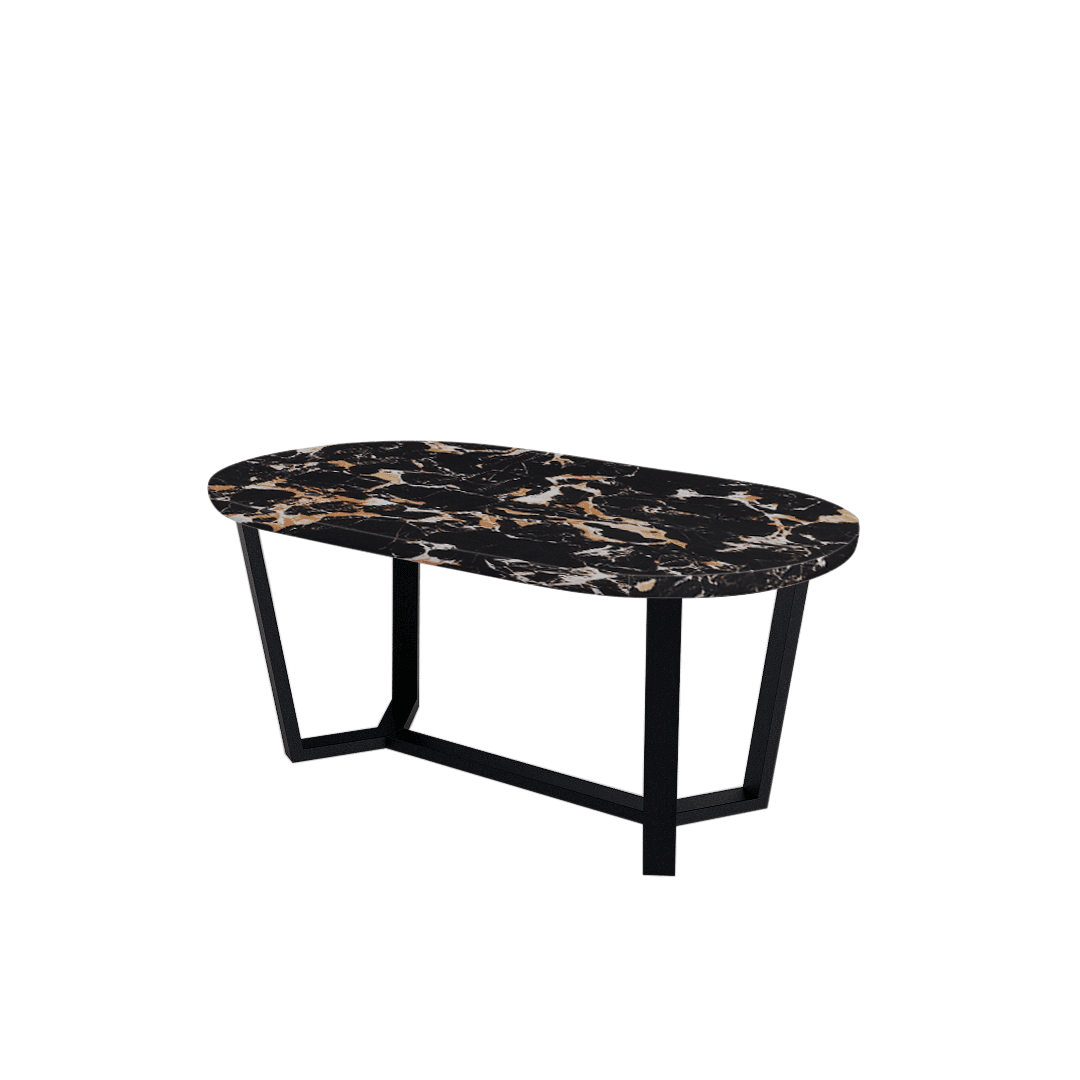 Rectangular Marble Dining Table 1.8×1.0m | Black Metal Splay-Leg Base (Rounded Top)