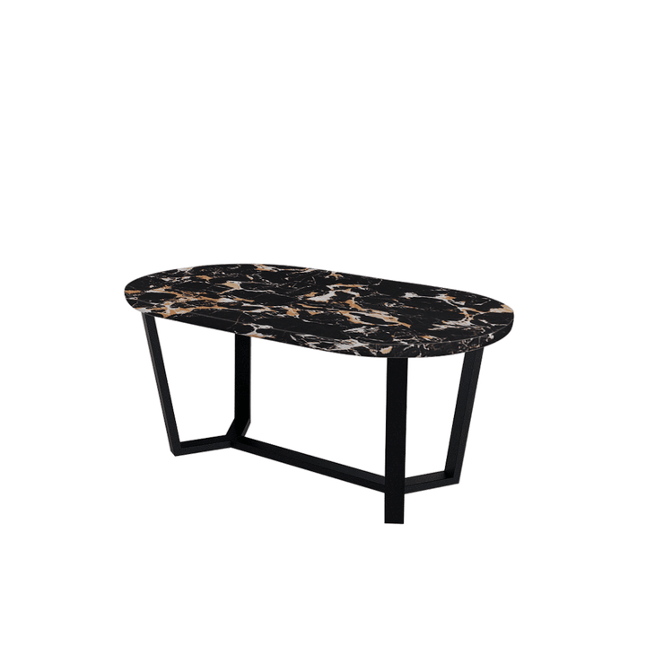 Rectangular Marble Dining Table 1.8×1.0m | Black Metal Splay-Leg Base (Rounded Top)