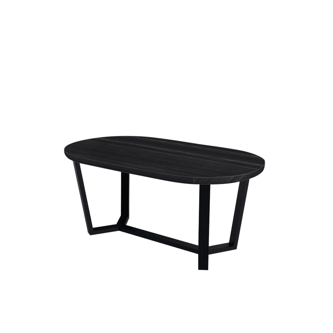 Rectangular Marble Dining Table 1.8×1.0m | Black Metal Splay-Leg Base (Rounded Top)