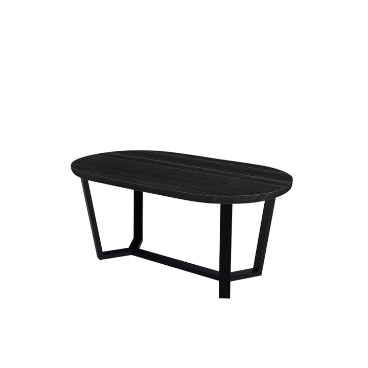 Rectangular Marble Dining Table 1.8×1.0m | Black Metal Splay-Leg Base (Rounded Top)