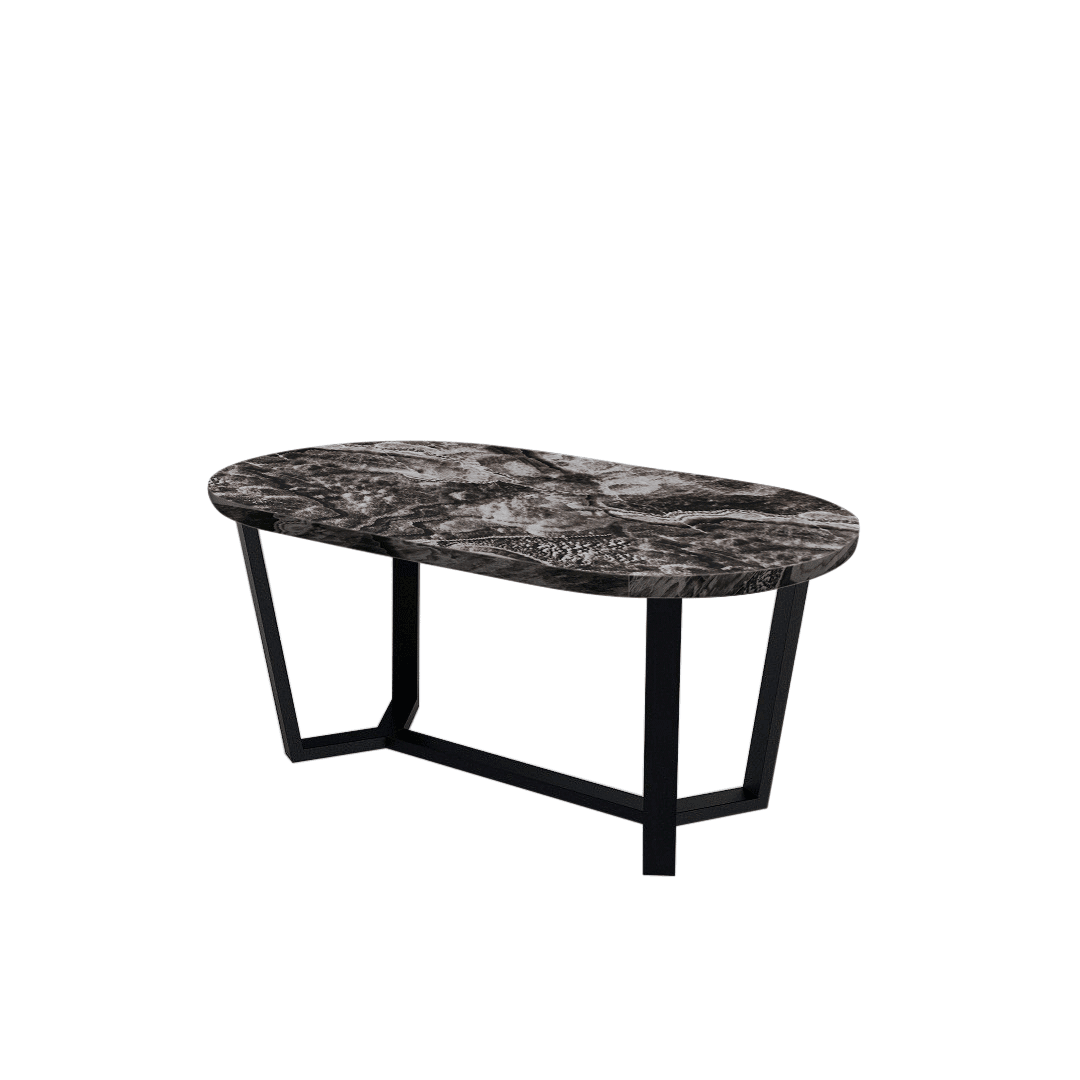 Rectangular Marble Dining Table 1.8×1.0m | Black Metal Splay-Leg Base (Rounded Top)