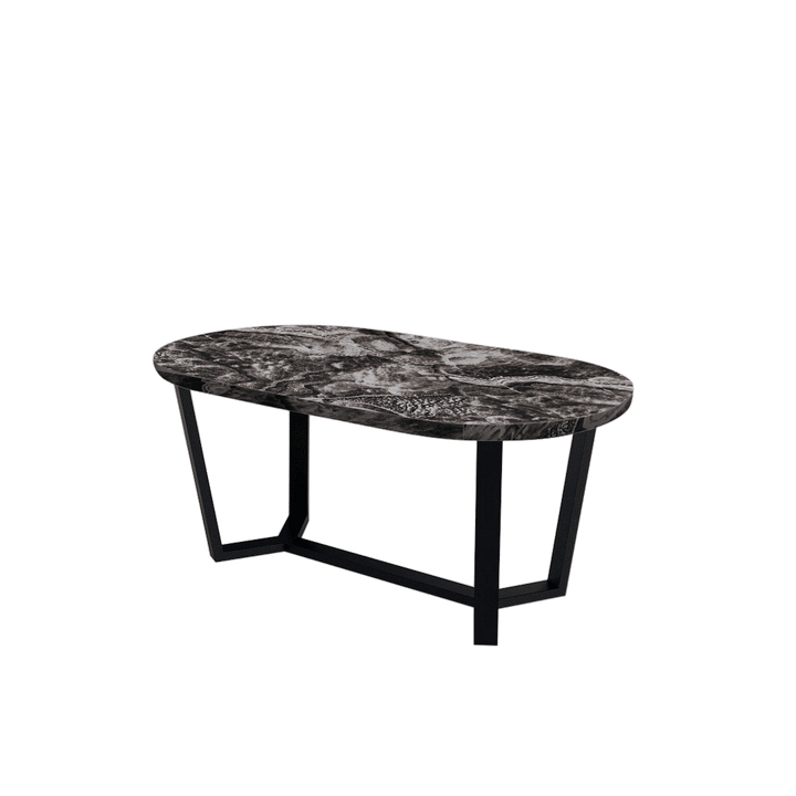 Rectangular Marble Dining Table 1.8×1.0m | Black Metal Splay-Leg Base (Rounded Top)