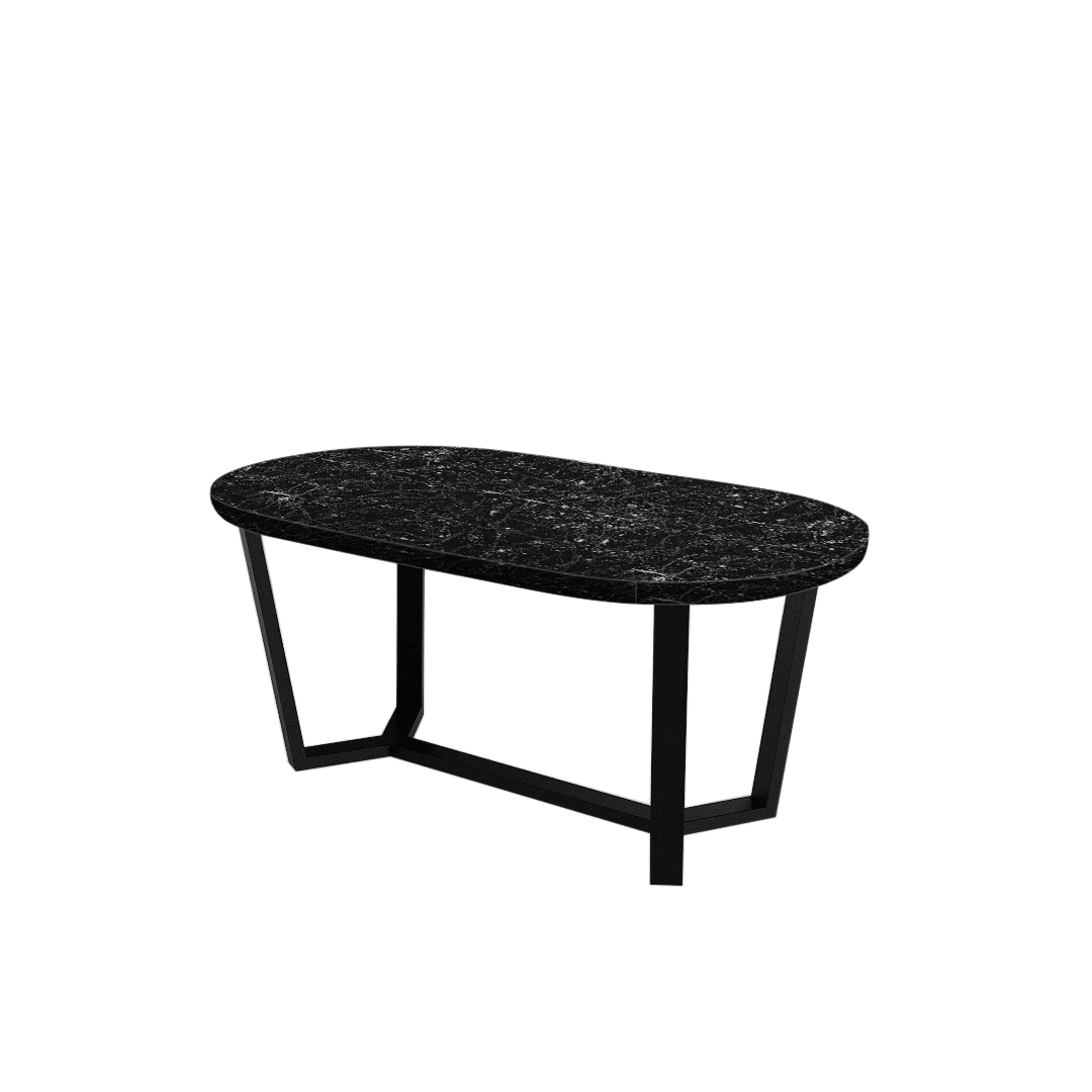 Rectangular Marble Dining Table 1.8×1.0m | Black Metal Splay-Leg Base (Rounded Top)