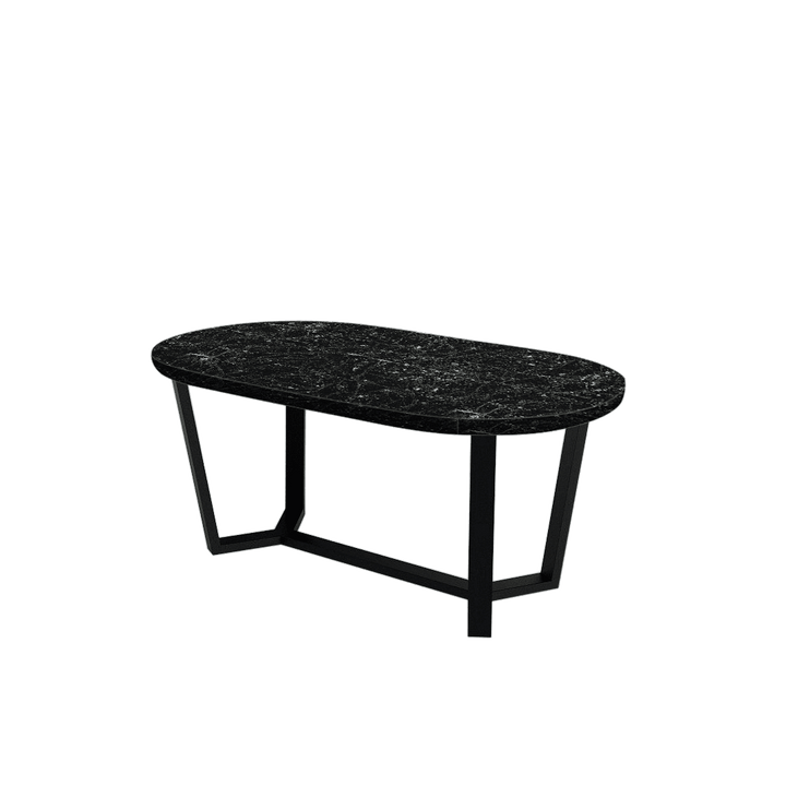 Rectangular Marble Dining Table 1.8×1.0m | Black Metal Splay-Leg Base (Rounded Top)