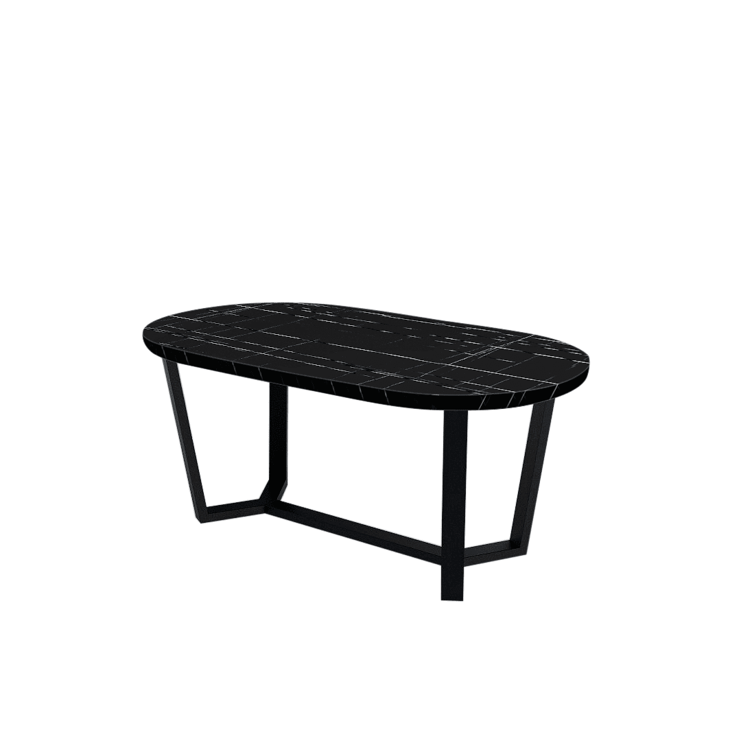 Rectangular Marble Dining Table 1.8×1.0m | Black Metal Splay-Leg Base (Rounded Top)