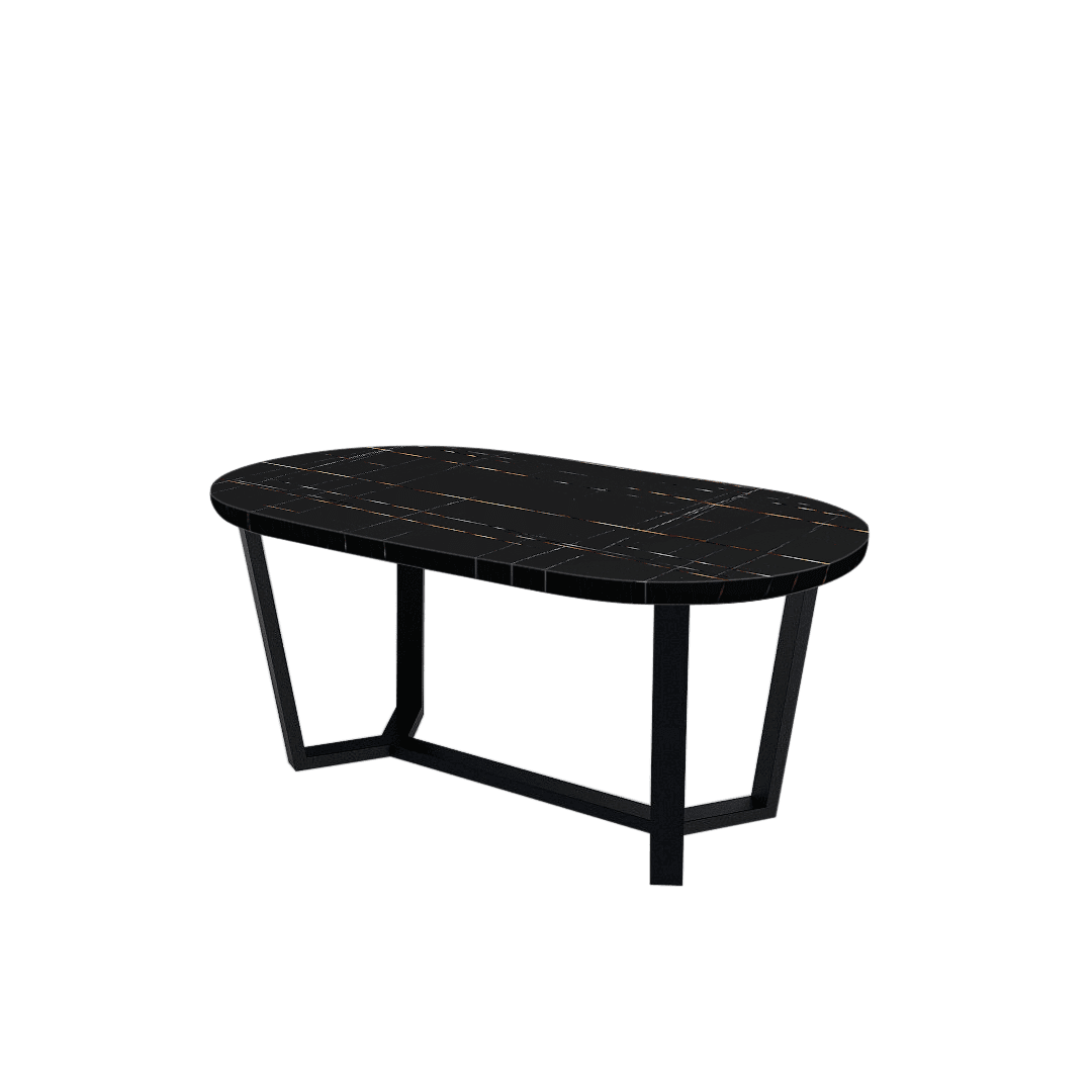 Rectangular Marble Dining Table 1.8×1.0m | Black Metal Splay-Leg Base (Rounded Top)