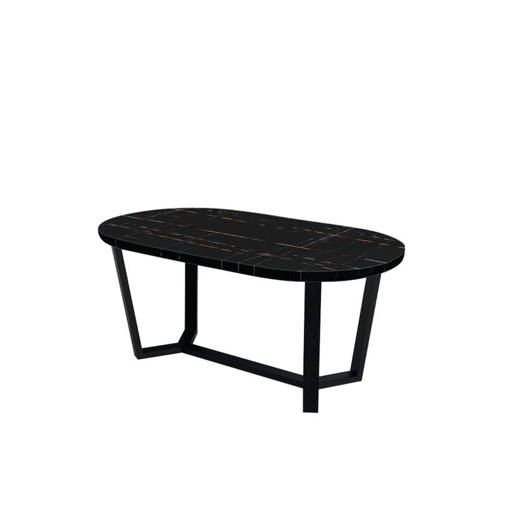 Rectangular Marble Dining Table 1.8×1.0m | Black Metal Splay-Leg Base (Rounded Top)