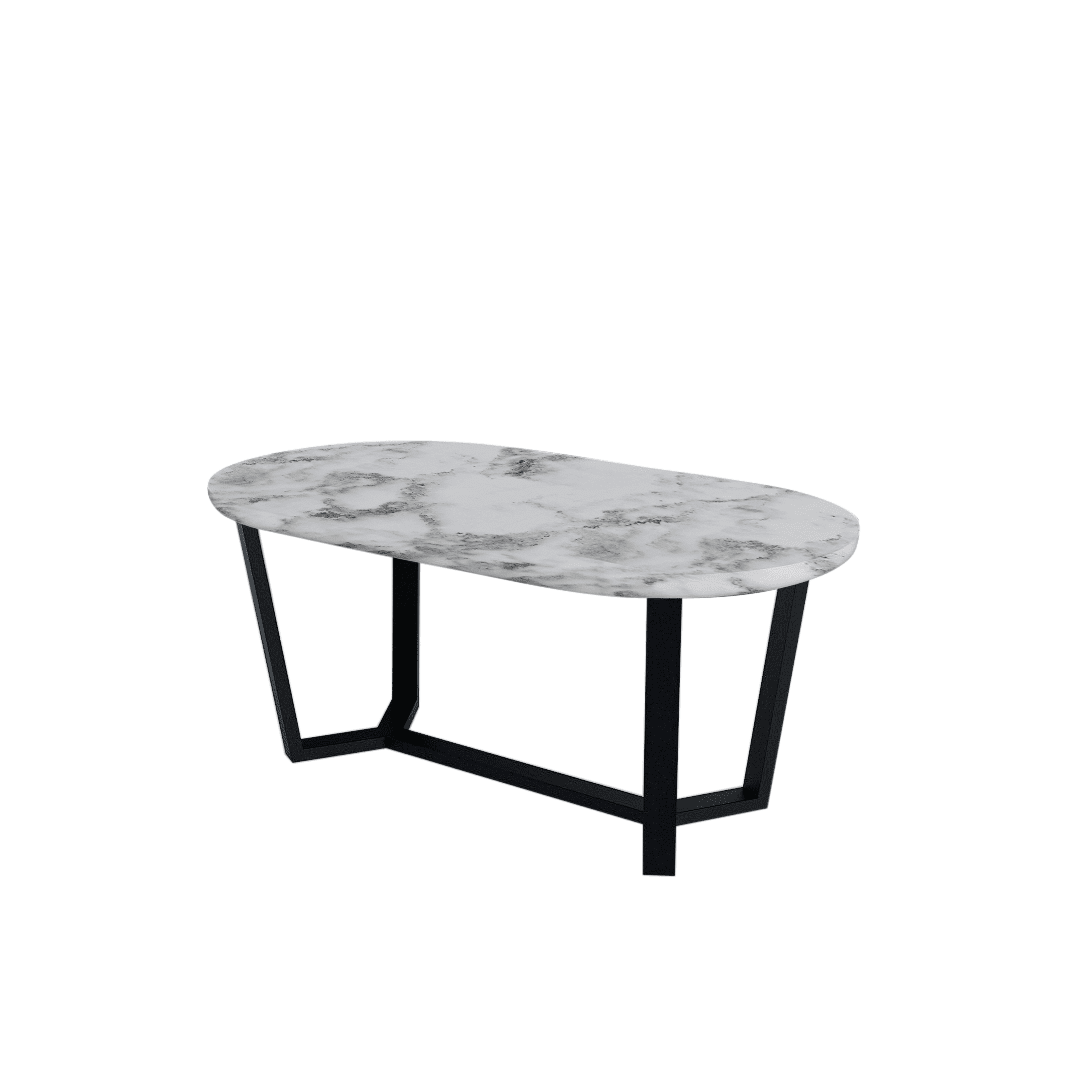 Rectangular Marble Dining Table 1.8×1.0m | Black Metal Splay-Leg Base (Rounded Top)