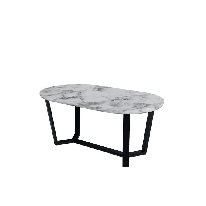 Rectangular Marble Dining Table 1.8×1.0m | Black Metal Splay-Leg Base (Rounded Top)
