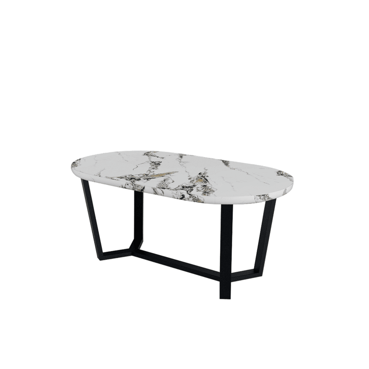 Rectangular Marble Dining Table 1.8×1.0m | Black Metal Splay-Leg Base (Rounded Top)