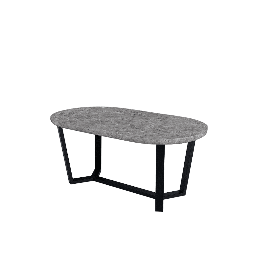 Rectangular Marble Dining Table 1.8×1.0m | Black Metal Splay-Leg Base (Rounded Top)