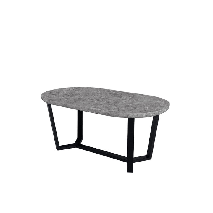 Rectangular Marble Dining Table 1.8×1.0m | Black Metal Splay-Leg Base (Rounded Top)