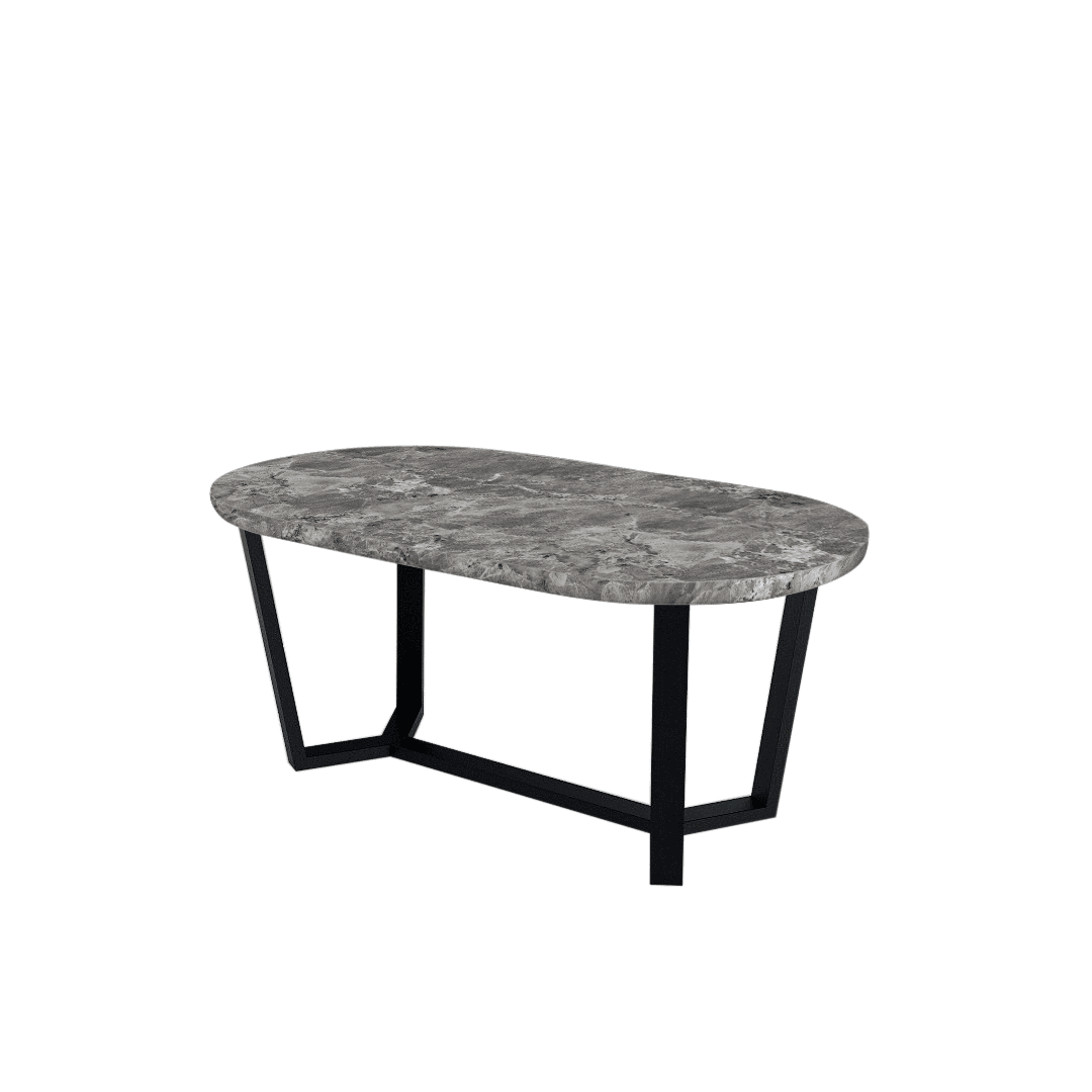 Rectangular Marble Dining Table 1.8×1.0m | Black Metal Splay-Leg Base (Rounded Top)