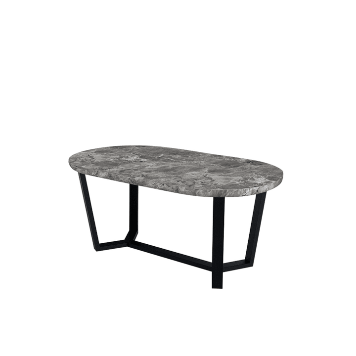 Rectangular Marble Dining Table 1.8×1.0m | Black Metal Splay-Leg Base (Rounded Top)