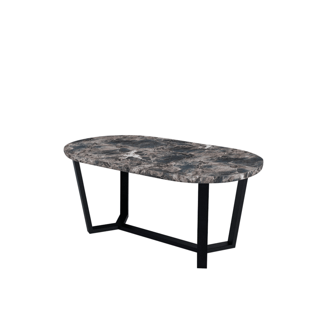 Rectangular Marble Dining Table 1.8×1.0m | Black Metal Splay-Leg Base (Rounded Top)
