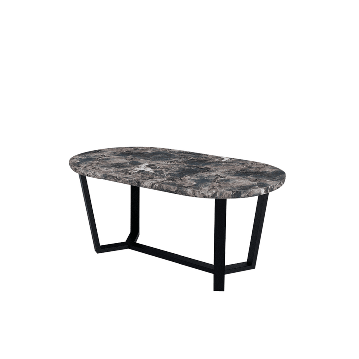Rectangular Marble Dining Table 1.8×1.0m | Black Metal Splay-Leg Base (Rounded Top)