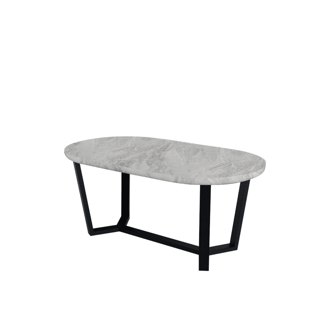 Rectangular Marble Dining Table 1.8×1.0m | Black Metal Splay-Leg Base (Rounded Top)