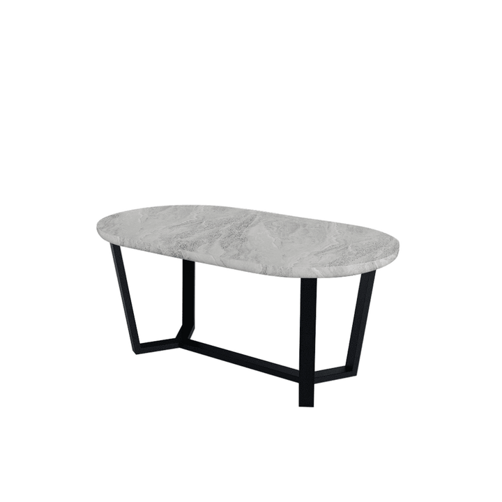 Rectangular Marble Dining Table 1.8×1.0m | Black Metal Splay-Leg Base (Rounded Top)
