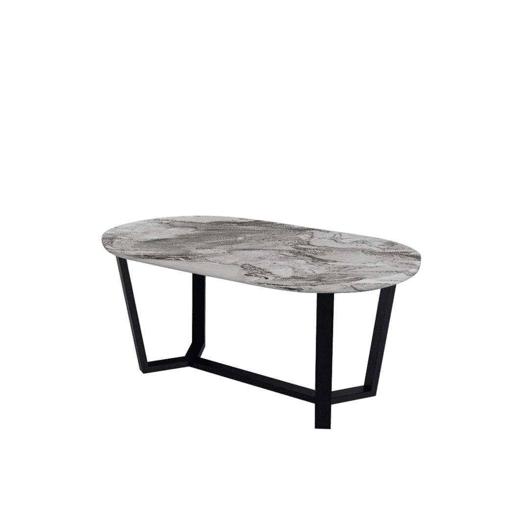 Rectangular Marble Dining Table 1.8×1.0m | Black Metal Splay-Leg Base (Rounded Top)