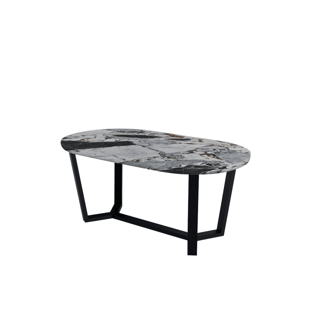 Rectangular Marble Dining Table 1.8×1.0m | Black Metal Splay-Leg Base (Rounded Top)