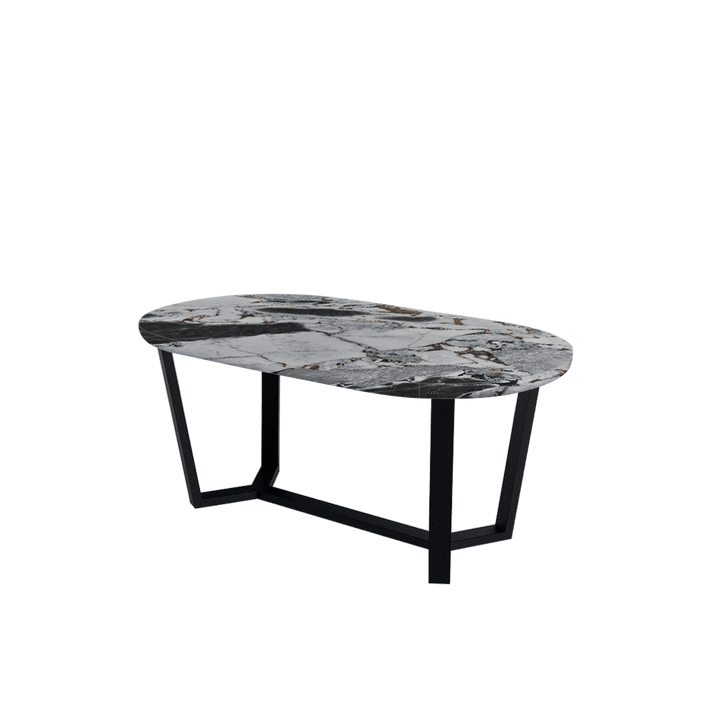 Rectangular Marble Dining Table 1.8×1.0m | Black Metal Splay-Leg Base (Rounded Top)