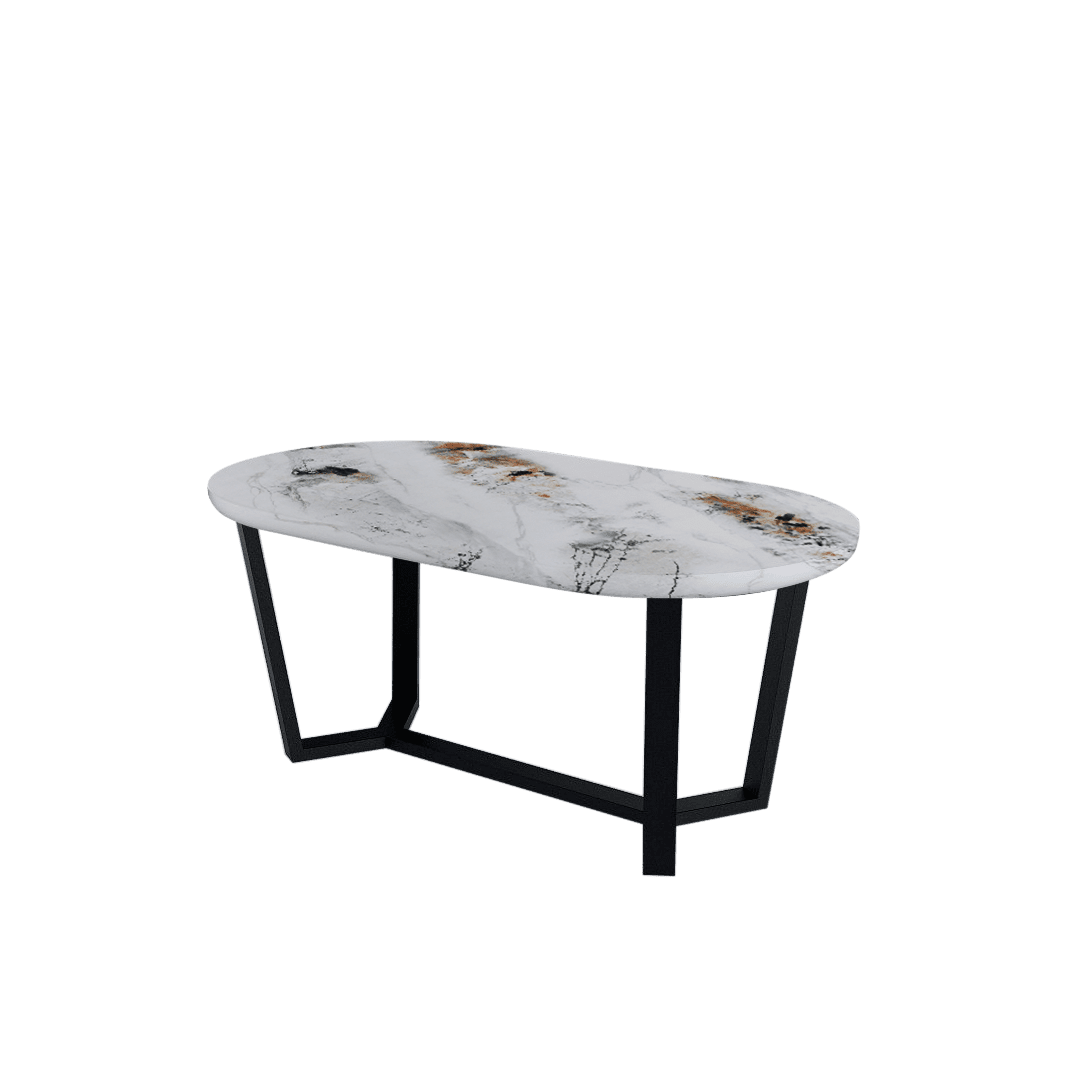 Rectangular Marble Dining Table 1.8×1.0m | Black Metal Splay-Leg Base (Rounded Top)