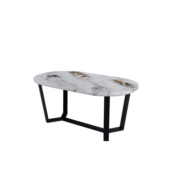 Rectangular Marble Dining Table 1.8×1.0m | Black Metal Splay-Leg Base (Rounded Top)