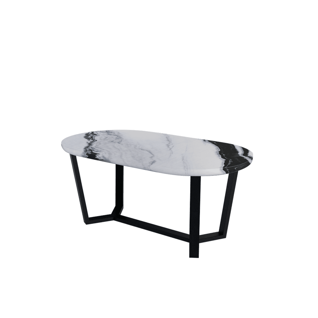Rectangular Marble Dining Table 1.8×1.0m | Black Metal Splay-Leg Base (Rounded Top)
