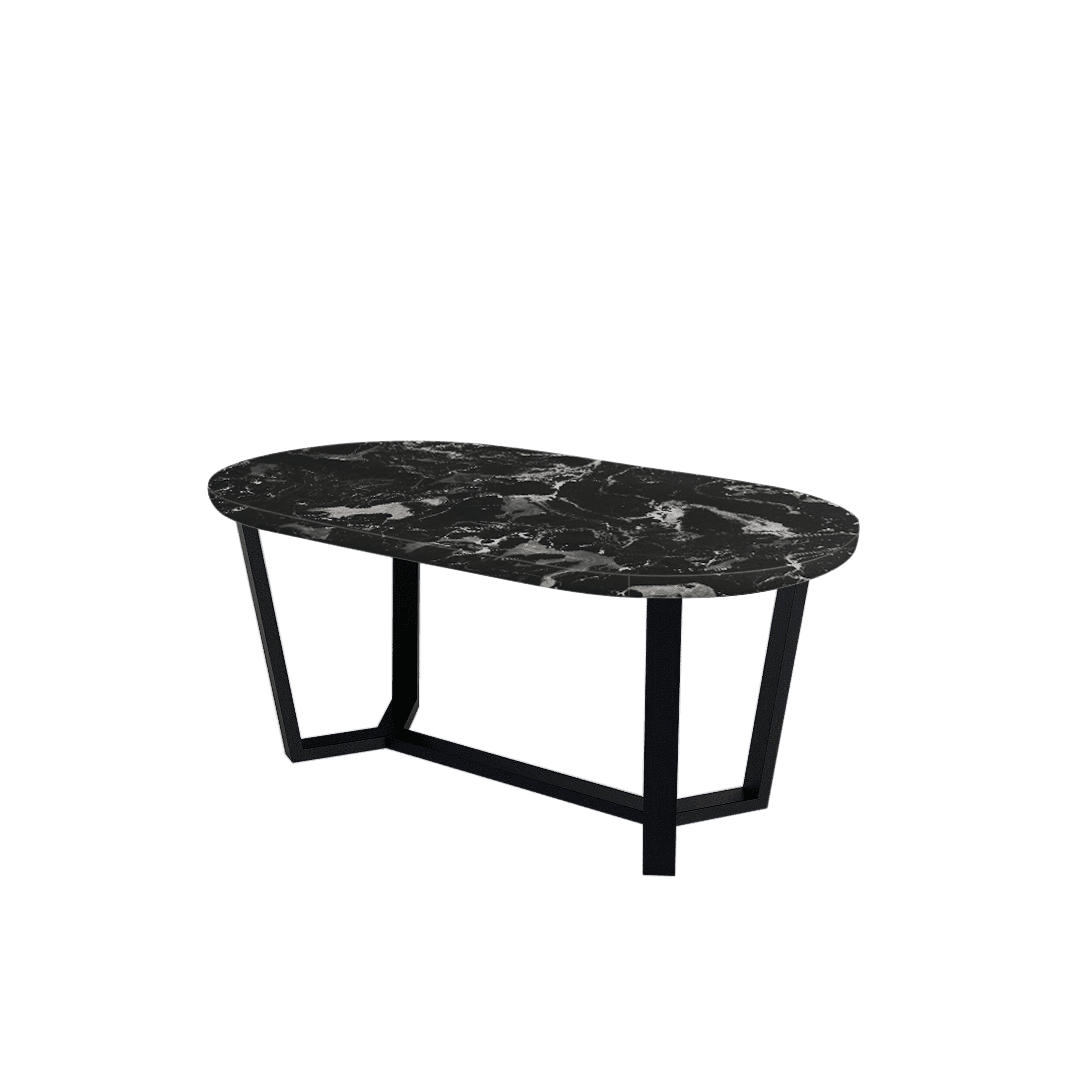 Rectangular Marble Dining Table 1.8×1.0m | Black Metal Splay-Leg Base (Rounded Top)