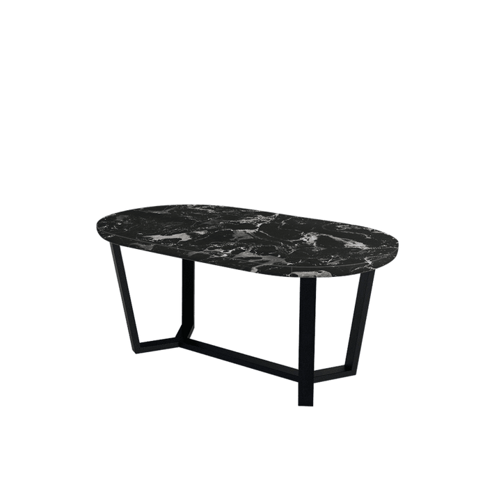 Rectangular Marble Dining Table 1.8×1.0m | Black Metal Splay-Leg Base (Rounded Top)