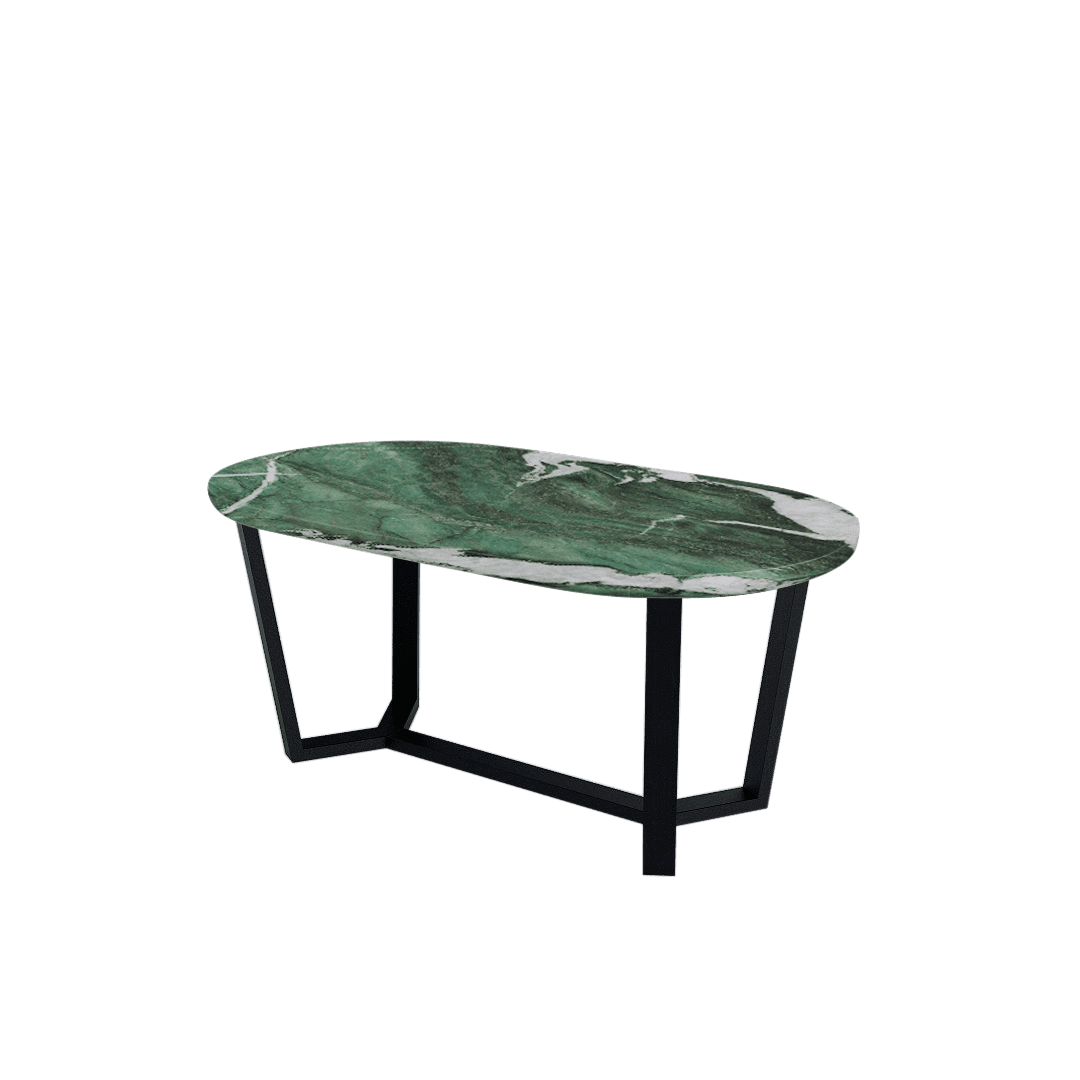 Rectangular Marble Dining Table 1.8×1.0m | Black Metal Splay-Leg Base (Rounded Top)