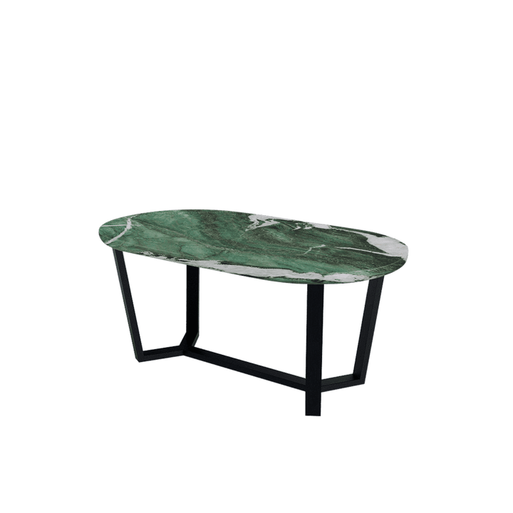 Rectangular Marble Dining Table 1.8×1.0m | Black Metal Splay-Leg Base (Rounded Top)