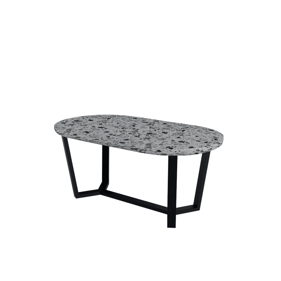 Rectangular Marble Dining Table 1.8×1.0m | Black Metal Splay-Leg Base (Rounded Top)