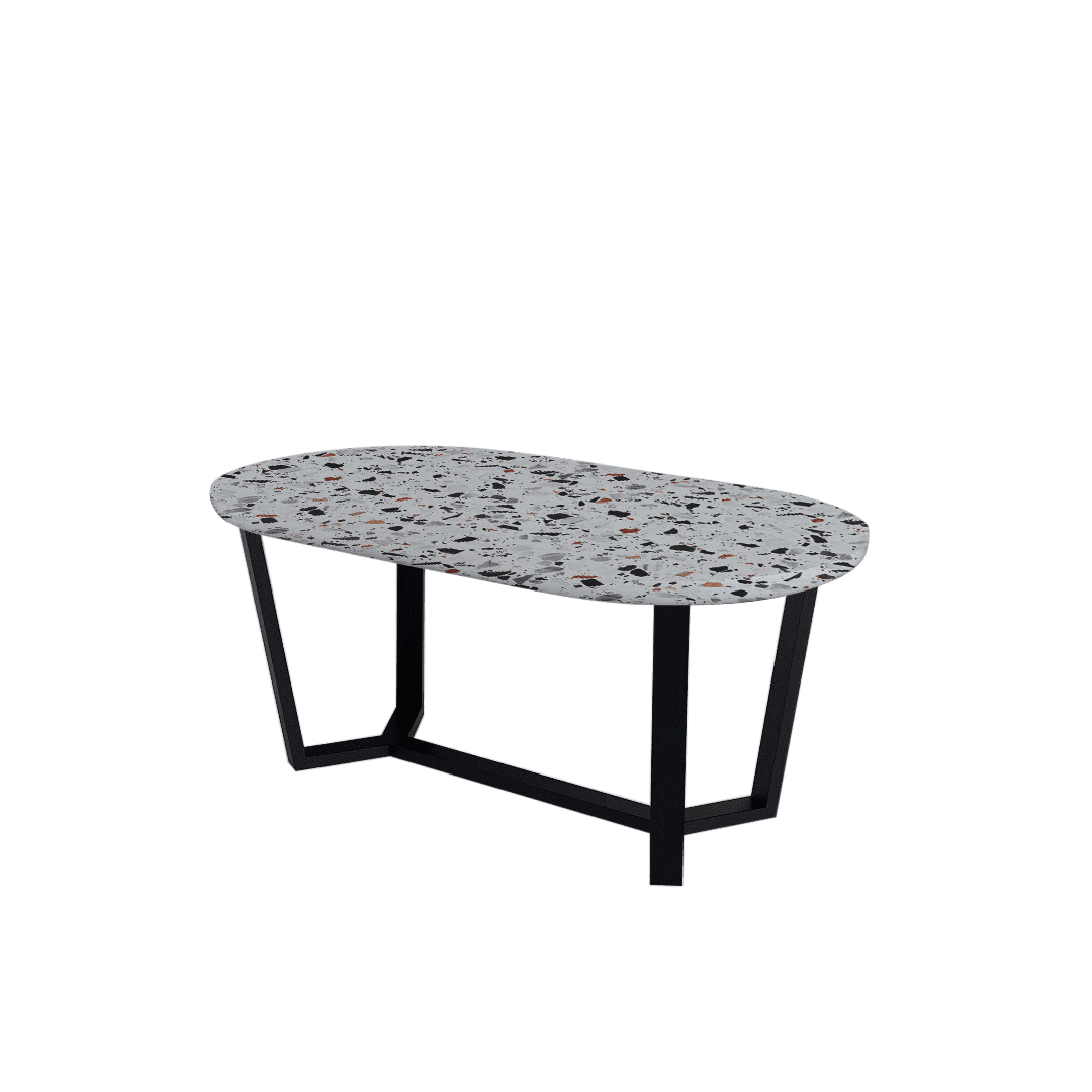 Rectangular Marble Dining Table 1.8×1.0m | Black Metal Splay-Leg Base (Rounded Top)