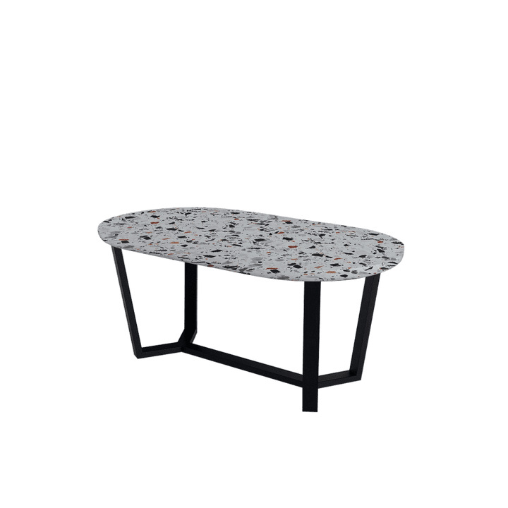 Rectangular Marble Dining Table 1.8×1.0m | Black Metal Splay-Leg Base (Rounded Top)