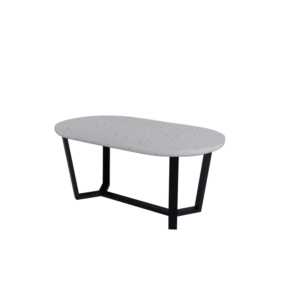 Rectangular Marble Dining Table 1.8×1.0m | Black Metal Splay-Leg Base (Rounded Top)