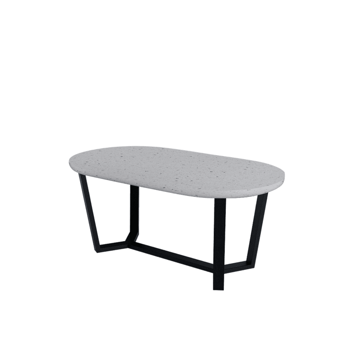 Rectangular Marble Dining Table 1.8×1.0m | Black Metal Splay-Leg Base (Rounded Top)