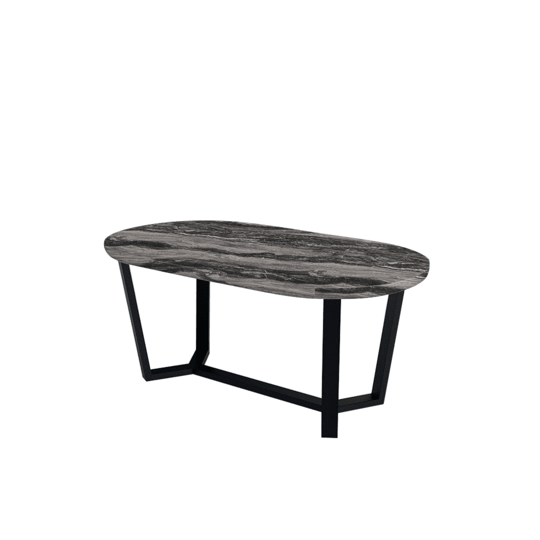 Rectangular Marble Dining Table 1.8×1.0m | Black Metal Splay-Leg Base (Rounded Top)