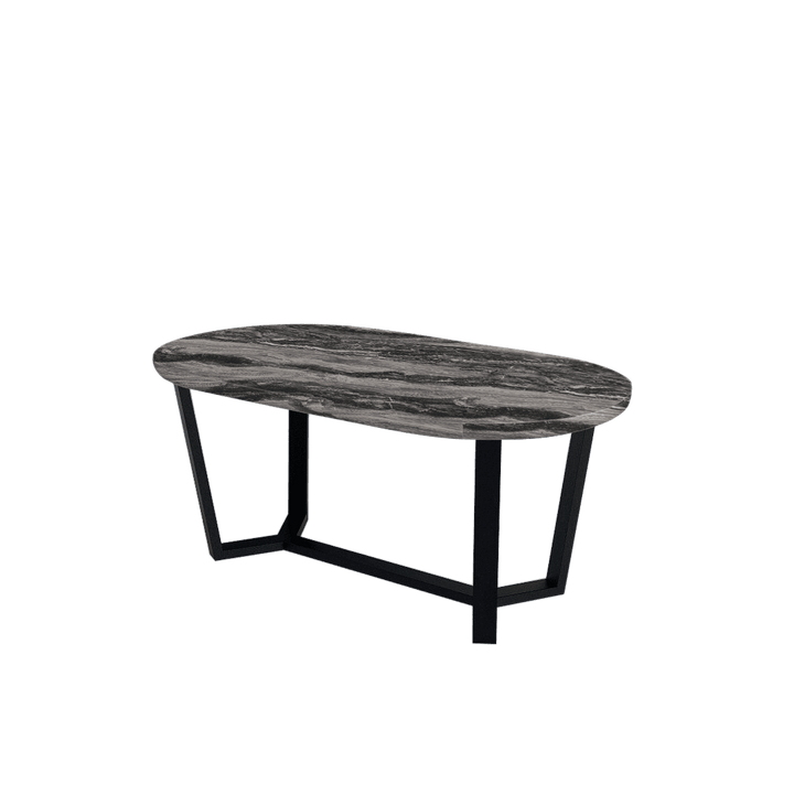 Rectangular Marble Dining Table 1.8×1.0m | Black Metal Splay-Leg Base (Rounded Top)