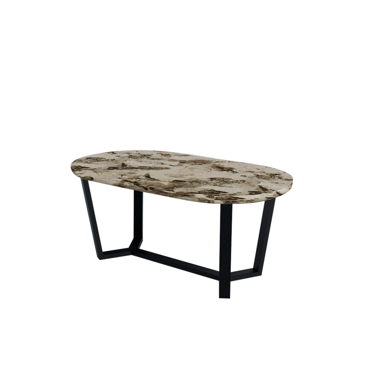 Rectangular Marble Dining Table 1.8×1.0m | Black Metal Splay-Leg Base (Rounded Top)