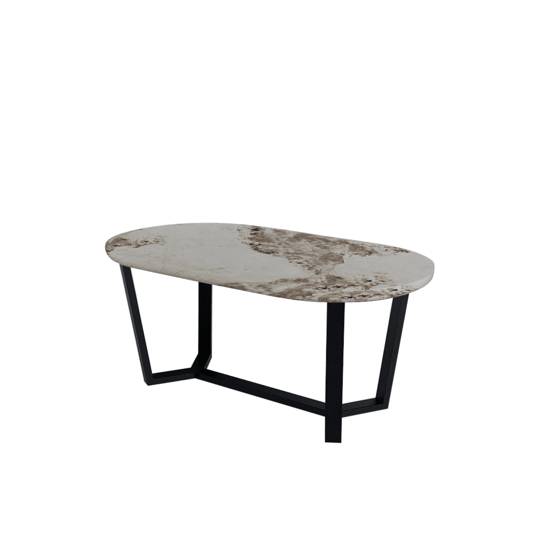 Rectangular Marble Dining Table 1.8×1.0m | Black Metal Splay-Leg Base (Rounded Top)