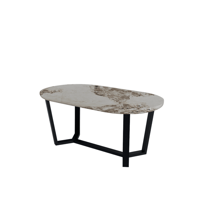 Rectangular Marble Dining Table 1.8×1.0m | Black Metal Splay-Leg Base (Rounded Top)