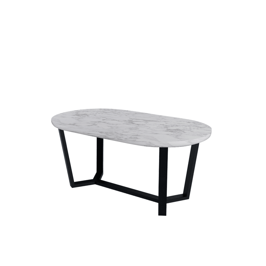 Rectangular Marble Dining Table 1.8×1.0m | Black Metal Splay-Leg Base (Rounded Top)