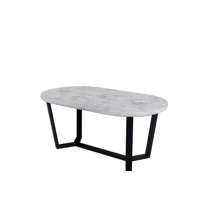 Rectangular Marble Dining Table 1.8×1.0m | Black Metal Splay-Leg Base (Rounded Top)