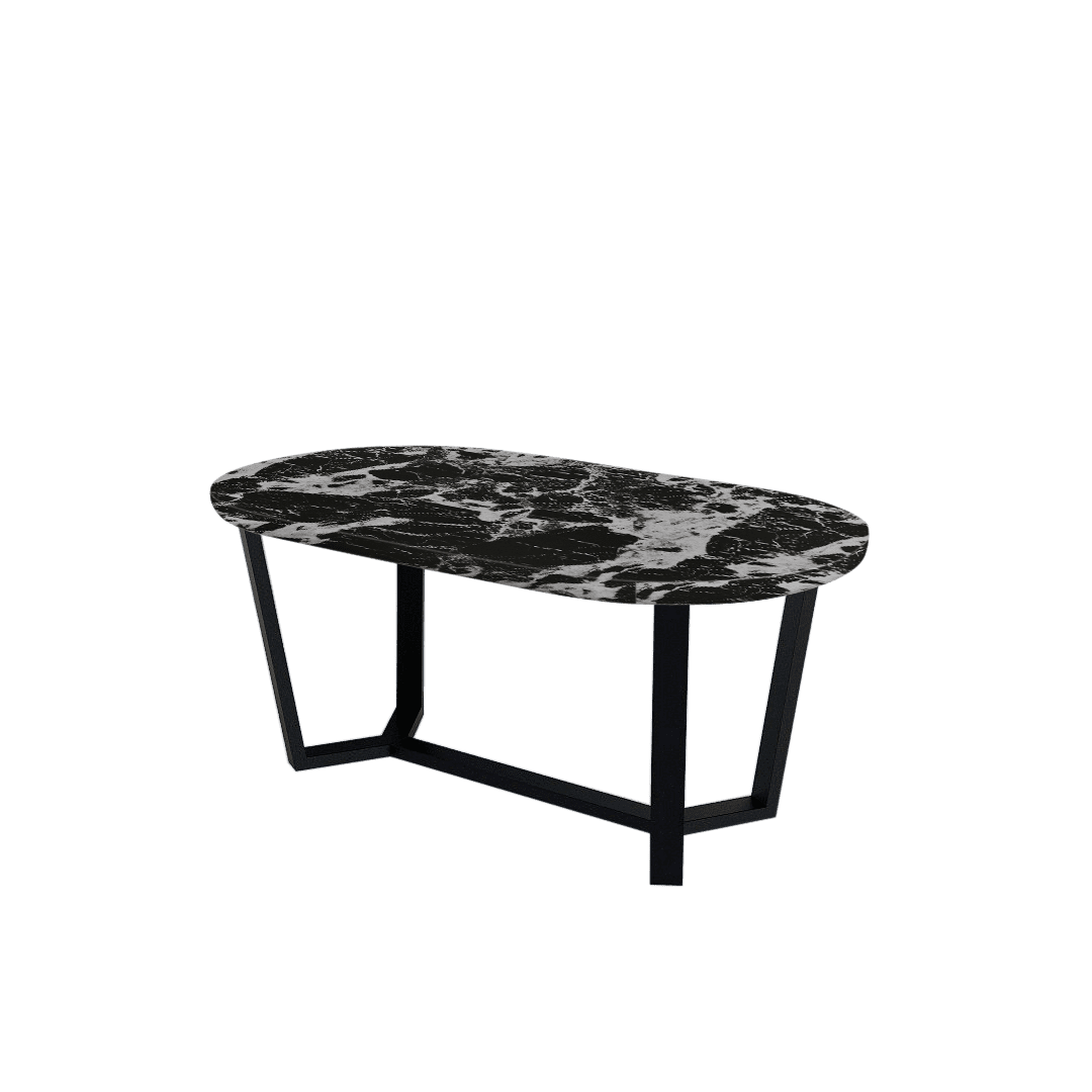 Rectangular Marble Dining Table 1.8×1.0m | Black Metal Splay-Leg Base (Rounded Top)
