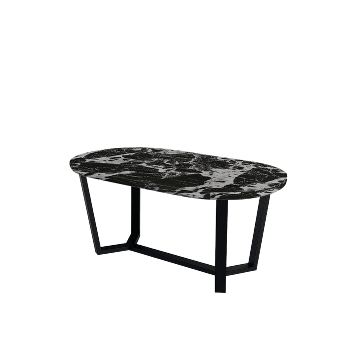 Rectangular Marble Dining Table 1.8×1.0m | Black Metal Splay-Leg Base (Rounded Top)